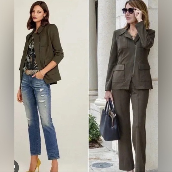 CAbi Women's Small Olive Green Academy Blazer 4120 Asymmetric Zip Stretch Jacket - Picture 7 of 7